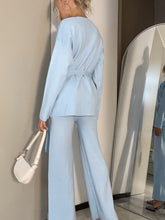V-Neck Long Sleeve Top and Drawstring Pants Sweater Set OutfitFlow